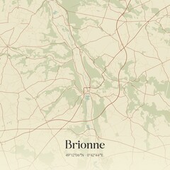 Retro map of Brionne, Normandie, France. Vintage street map.