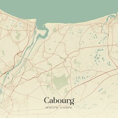 Retro map of Cabourg, Normandie, France. Vintage street map.