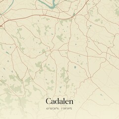 Retro map of Cadalen, Occitanie, France. Vintage street map.