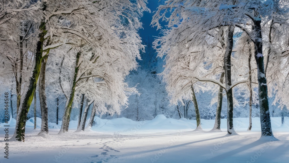 Aufkleber winter landscape with serene snowy trees in a calm atmosphere showcasing white foliage and soft shad