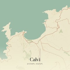 Naklejka premium Retro map of Calvi, Corse, France. Vintage street map.