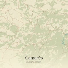 Retro map of Camar�s, Occitanie, France. Vintage street map.