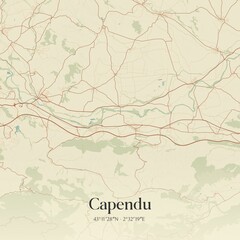 Retro map of Capendu, Occitanie, France. Vintage street map.