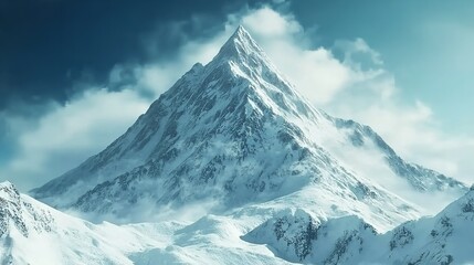 Gazing at a Majestic Snowy Mountain Peak Under a Crystal-Clear Sky
