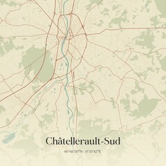Retro map of Ch�tellerault-Sud, Nouvelle-Aquitaine, France. Vintage street map.