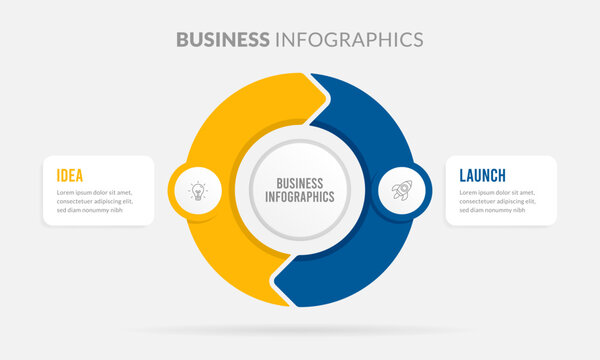 Clean and modern business infographic featuring a two step circular process, Idea and Launch. Ideal for business strategy, project planning, and startup workflows.