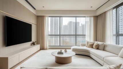 Modern apartment living room with city view