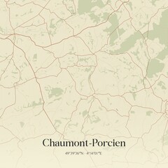 Retro map of Chaumont-Porcien, Grand Est, France. Vintage street map.