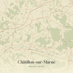 Fototapeta premium Retro map of Ch�tillon-sur-Marne, Grand Est, France. Vintage street map.