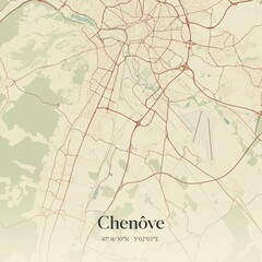 Retro map of Chen�ve, Bourgogne-Franche-Comt�, France. Vintage street map.
