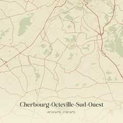 Fototapeta premium Retro map of Cherbourg-Octeville-Sud-Ouest, Normandie, France. Vintage street map.