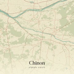 Retro map of Chinon, Centre-Val de Loire, France. Vintage street map.