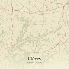 Retro map of Cl�res, Normandie, France. Vintage street map.