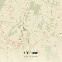 Retro map of Colmar, Grand Est, France. Vintage street map.