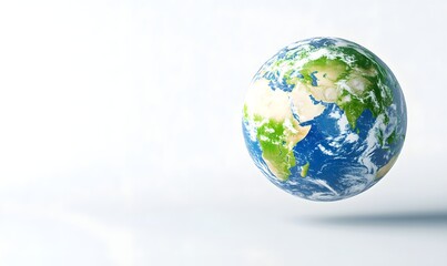 Fototapeta premium Earth globe floating, white background, clouds, environmental concept