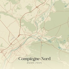 Obraz premium Retro map of Compi�gne-Nord, Hauts-de-France, France. Vintage street map.