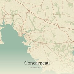 Obraz premium Retro map of Concarneau, Bretagne, France. Vintage street map.