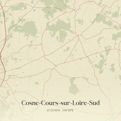 Fototapeta premium Retro map of Cosne-Cours-sur-Loire-Sud, Bourgogne-Franche-Comt�, France. Vintage street map.