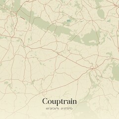 Obraz premium Retro map of Couptrain, Pays de la Loire, France. Vintage street map.