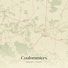 Retro map of Coulommiers, �le-de-France, France. Vintage street map.
