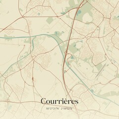 Retro map of Courri�res, Hauts-de-France, France. Vintage street map.
