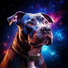 Pitbull surrounded by a galaxy
