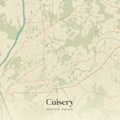 Retro map of Cuisery, Bourgogne-Franche-Comt�, France. Vintage street map.