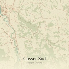 Fototapeta premium Retro map of Cusset-Sud, Auvergne-Rh�ne-Alpes, France. Vintage street map.