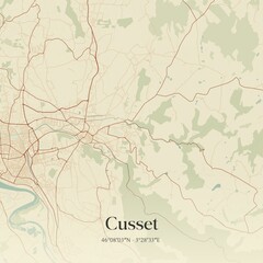 Retro map of Cusset, Auvergne-Rh�ne-Alpes, France. Vintage street map.