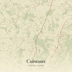 Retro map of Cuiseaux, Bourgogne-Franche-Comt�, France. Vintage street map.
