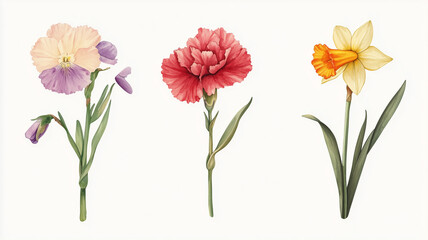 Fototapeta premium flower clipart set with a variety of blooms representing spring, summer, autumn, and winter, beautifully arranged on a transparent background,