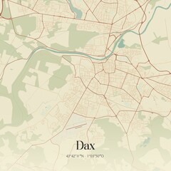 Retro map of Dax, Nouvelle-Aquitaine, France. Vintage street map.