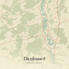 Fototapeta premium Retro map of Dieulouard, Grand Est, France. Vintage street map.
