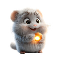 Fluffy 3D Cartoon Mouse in Playful Pose Isolated on Transparent Background