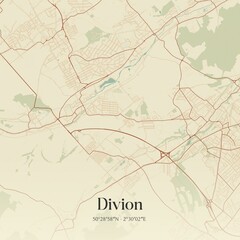 Retro map of Divion, Hauts-de-France, France. Vintage street map.