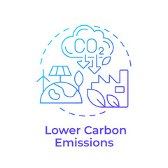 Lower carbon emissions blue gradient concept icon. Green production, ecology preservation. Renewable energy. Round shape line illustration. Abstract idea. Graphic design. Easy to use in infographic