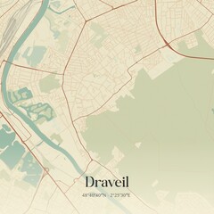 Retro map of Draveil, �le-de-France, France. Vintage street map.