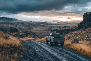 Truck, Iceland, gravel road, sunset, adventure, travel, landscape, off-road