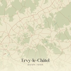 Retro map of Ervy-le-Ch�tel, Grand Est, France. Vintage street map.