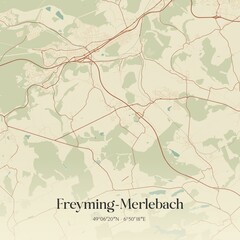 Retro map of Freyming-Merlebach, Grand Est, France. Vintage street map.