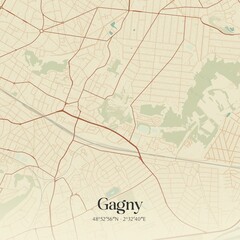 Retro map of Gagny, �le-de-France, France. Vintage street map.