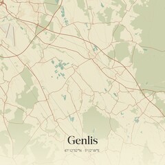 Retro map of Genlis, Bourgogne-Franche-Comt�, France. Vintage street map.