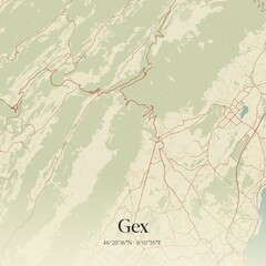 Retro map of Gex, Auvergne-Rh�ne-Alpes, France. Vintage street map.