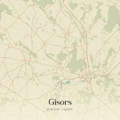Retro map of Gisors, Normandie, France. Vintage street map.