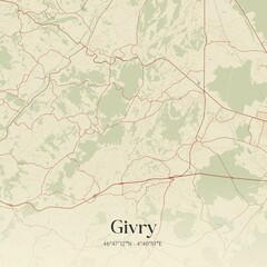 Fototapeta premium Retro map of Givry, Bourgogne-Franche-Comt�, France. Vintage street map.