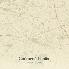 Retro map of Gu�men�-Penfao, Pays de la Loire, France. Vintage street map.