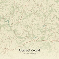 Obraz premium Retro map of Gu�ret-Nord, Nouvelle-Aquitaine, France. Vintage street map.