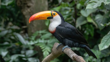 Obraz premium Vibrant Toucan Perched on Branch in Lush Rainforest