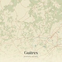 Fototapeta premium Retro map of Gu�tres, Nouvelle-Aquitaine, France. Vintage street map.