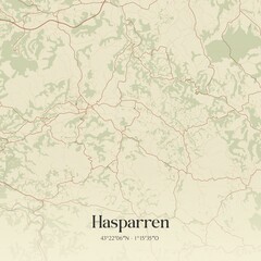 Retro map of Hasparren, Nouvelle-Aquitaine, France. Vintage street map.